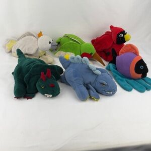 Plush Hand Puppets Lot of 6 Classroom School Storytelling Dinosaur Bird Fish
